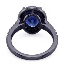 Black Gold Halo Pear Shaped Ring Blue Sapphire & Natural Earth Mined Diamonds 4 Carats