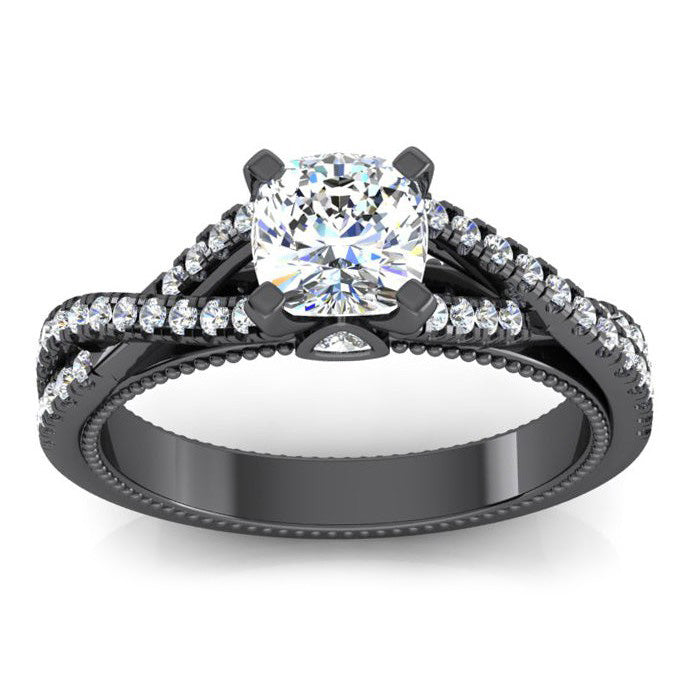 Black Gold Real Cushion Natural Earth Mined Diamond Womens Ring With Accents