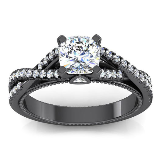 Black Gold Real Cushion Natural Earth Mined Diamond Womens Ring With Accents