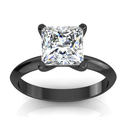 Black Gold Real Princess Diamond Solitaire Ring 2.50 Carats