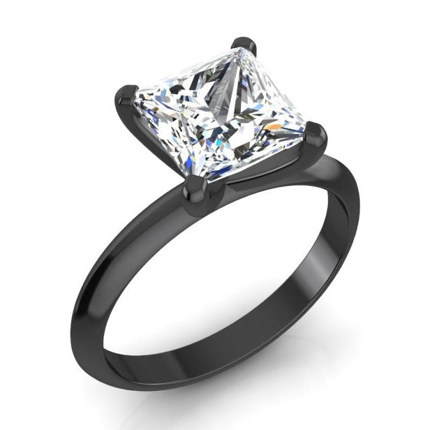 Black Gold Real Princess Diamond Solitaire Ring 2.50 Carats