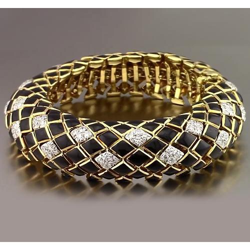Black Yellow Gold Real Diamond Men's Bracelet 4.80 Carats Jewelry New2