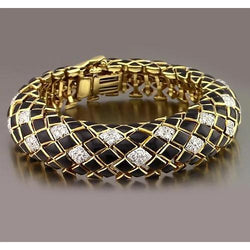 Black Yellow Gold Real Diamond Men's Bracelet 4.80 Carats Jewelry New