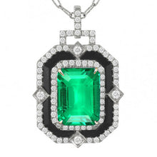 Fine Emerald Step Cut Precious Stone Pendant in 14 Karat White Gold – main view