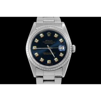 Black Diamond Dial Rolex Datejust Watch Fluted Bezel Oyster QUICK SET