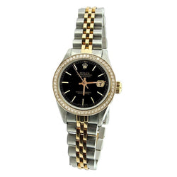 Black Stick Dial Datejust Women Rolex Watch Two Tone Jubilee