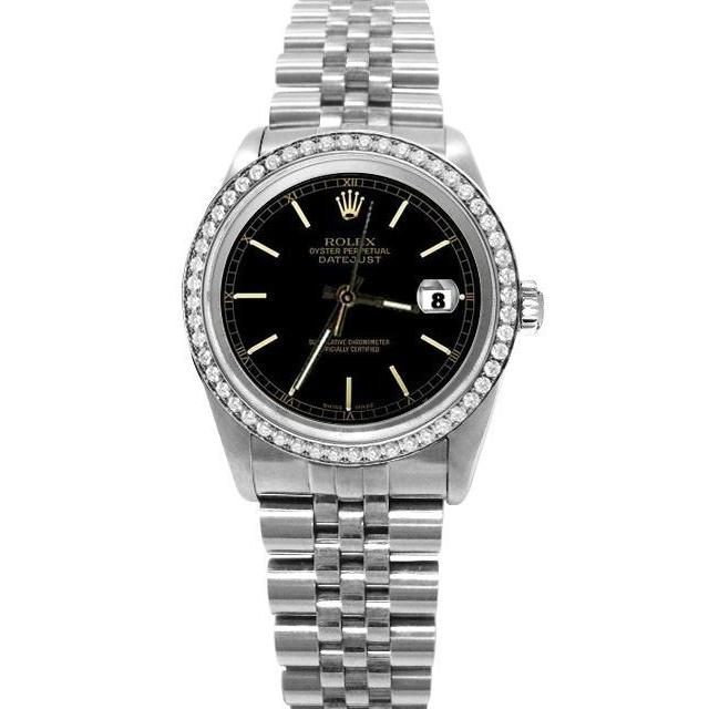 Black Stick Dial Diamond Bezel  Ss Rolex Datejust Watch