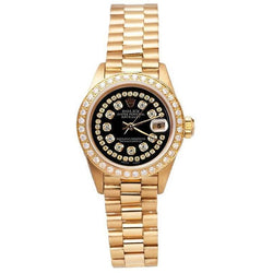 Black String Diamond Dial Rolex Presidente Watch Dj Diamond Bezel