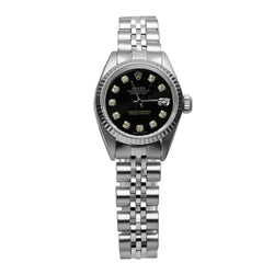 Black Natural Earth Mined Diamond Dial Rolex Date Just Ss Women Datejust Watch
