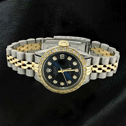 Black Natural Earth Mined Diamond Dial Ss & Gold Bracelet Datejust Ladies Rolex Watch