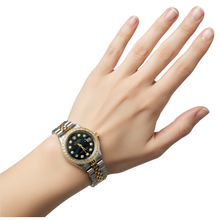 Black Natural Earth Mined Diamond Dial Ss & Gold Bracelet Datejust Ladies Rolex Watch