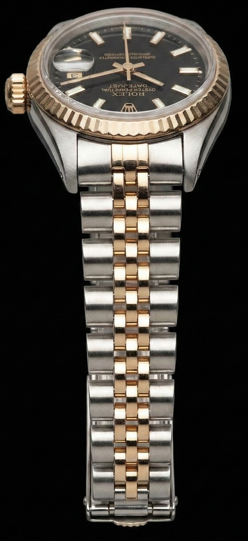 Black Stick Dial Lady Rolex Datejust 26 mm Two Tone Watch