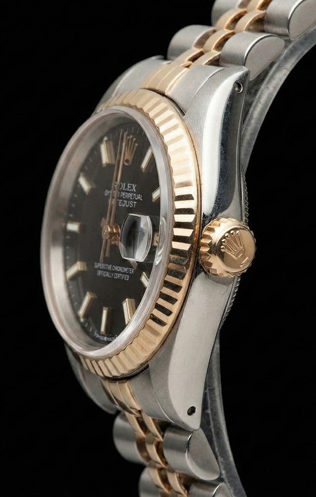 Black Stick Dial Lady Rolex Datejust 26 mm Two Tone Watch