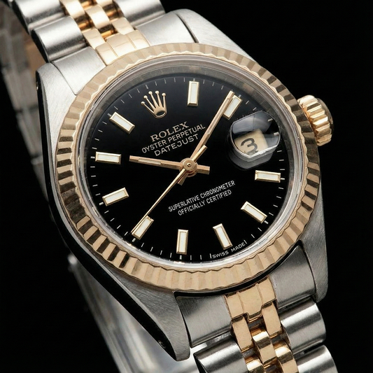 Black Stick Dial Lady Rolex Datejust 26 mm Two Tone Watch