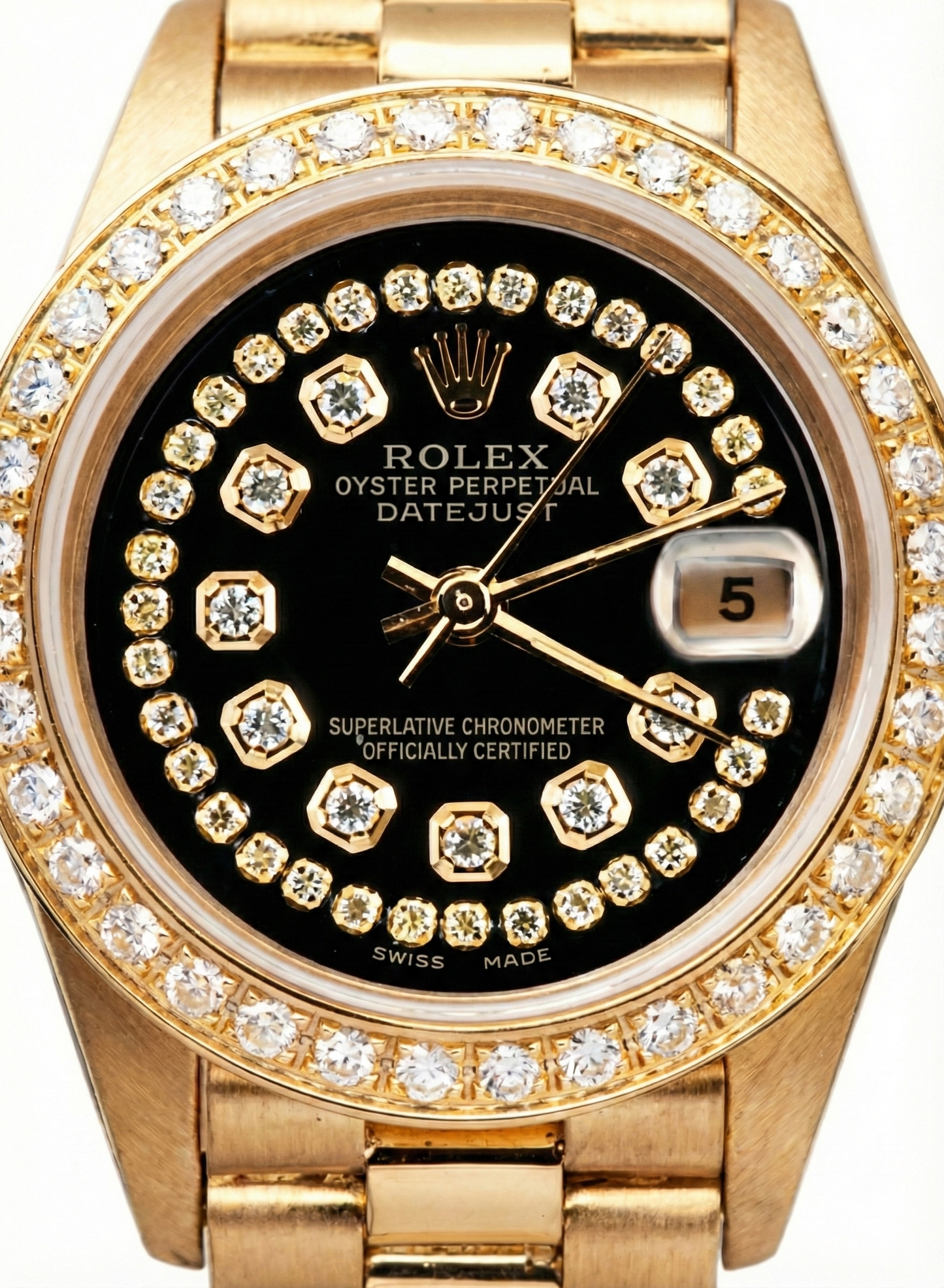Black String Diamond Dial Rolex Presidente Watch Dj Diamond Bezel