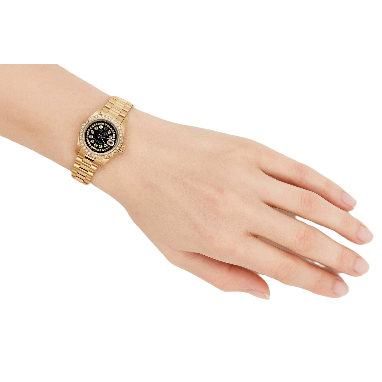 Black String Natural Earth Mined Diamond Dial Rolex Presidente Watch Dj Bezel