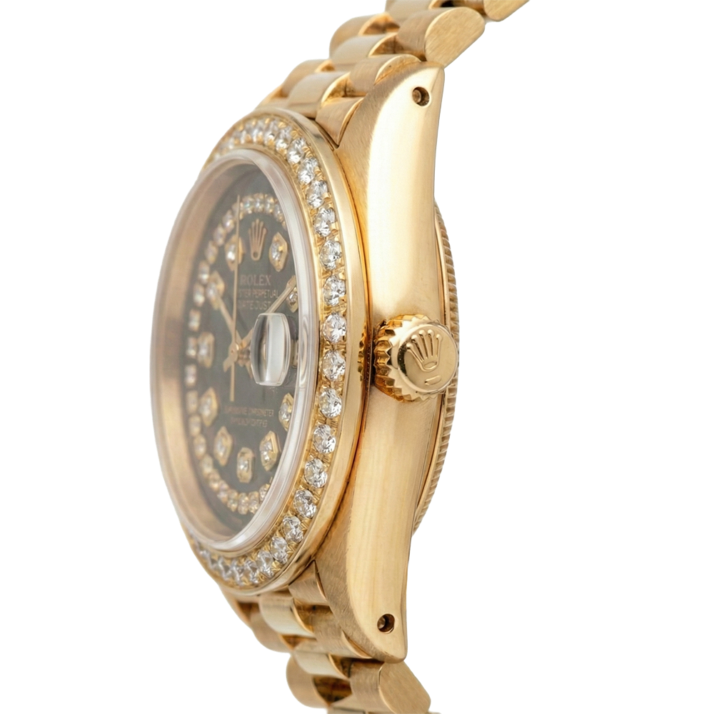 Black String Natural Earth Mined Diamond Dial Rolex Presidente Watch Dj Bezel