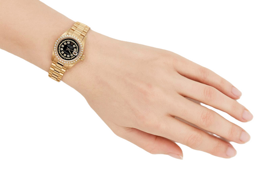 Black String Natural Earth Mined Diamond Dial Rolex Presidente Watch Dj Bezel
