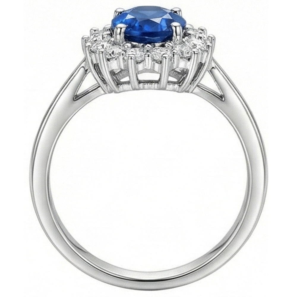 Blue Ceylon Sapphire 3 Carats Anniversary Ring White Gold 14K