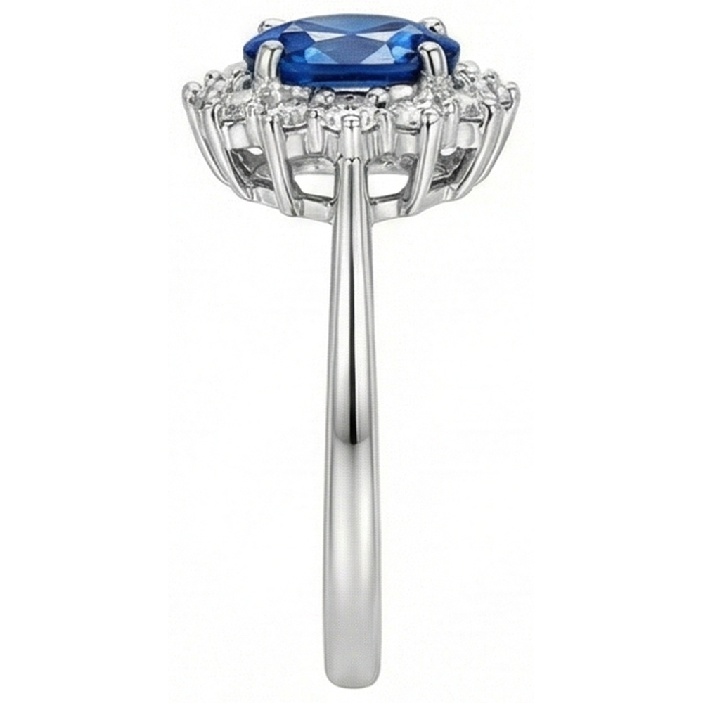 Blue Ceylon Sapphire 3 Carats Anniversary Ring White Gold 14K