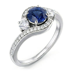 Blue Ceylon Sapphire And Natural Earth Mined Diamond Ring White Gold 14K