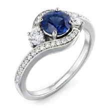Blue Ceylon Sapphire And Natural Earth Mined Diamond Ring White Gold 14K