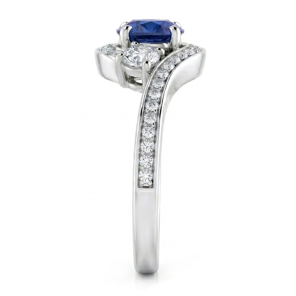 Blue Ceylon Sapphire And Natural Earth Mined Diamond Ring White Gold 14K