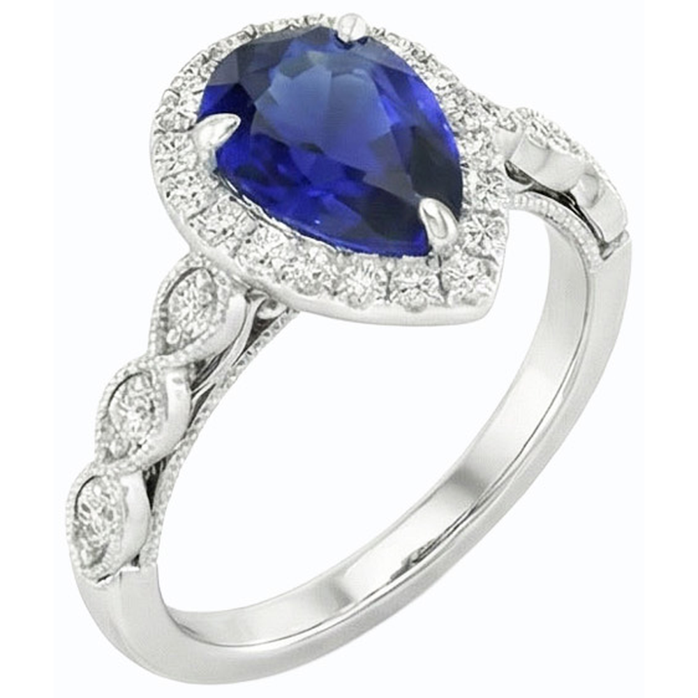 natural round sapphire 2.50ct ring close up detail