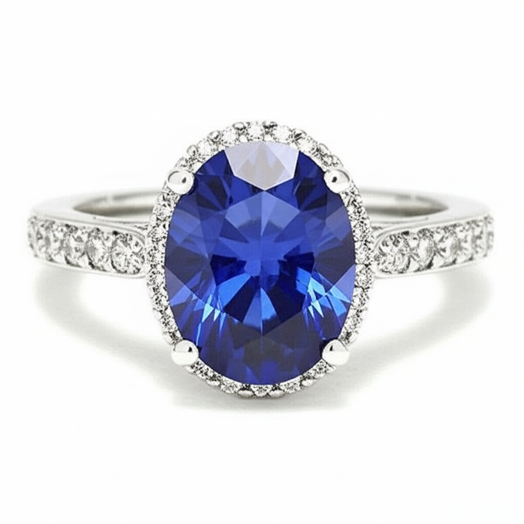 Blue Colored Gem Engagement Ring