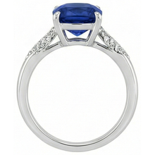 Blue Cushion Cut Sapphire And Natural Earth Mined Diamond Wedding Ring Gold 14K 2 Ct.