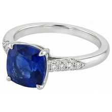 Blue Cushion Cut Sapphire And Natural Earth Mined Diamond Wedding Ring Gold 14K 2 Ct.