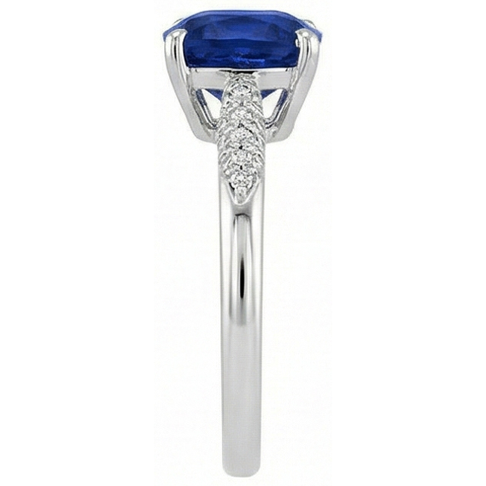 Blue Cushion Cut Sapphire And Natural Earth Mined Diamond Wedding Ring Gold 14K 2 Ct.