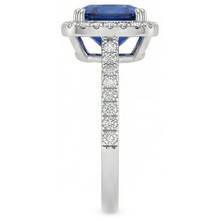 Blue Cushion Cut Sapphire Halo Natural Earth Mined Diamond Wedding Ring 3.5 Ct Gold 14K