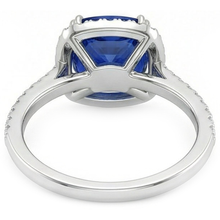 Blue Cushion Cut Sapphire Halo Natural Earth Mined Diamond Wedding Ring 3.5 Ct Gold 14K