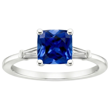 Blue Cushion Sapphire & Baguette Natural Earth Mined Diamonds 3 Stone Ring 2.75 Carats New