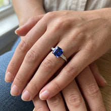 Blue Cushion Sapphire & Baguette Natural Earth Mined Diamonds 3 Stone Ring 2.75 Carats New