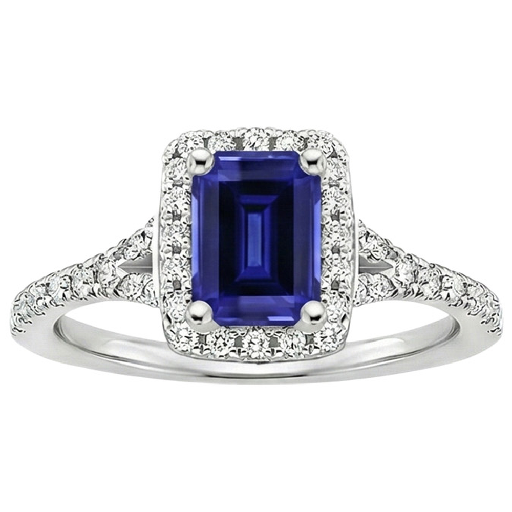 Blue Emerald Ceylon Sapphire Natural Earth Mined Diamond Engagement Ring 3 Carats