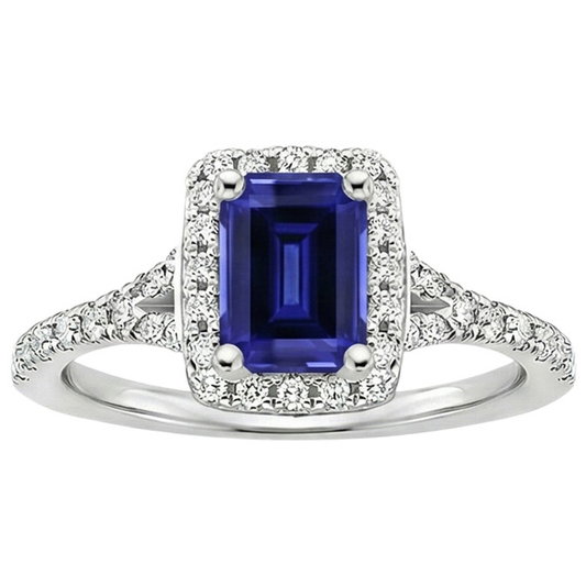 Blue Emerald Ceylon Sapphire Natural Earth Mined Diamond Engagement Ring 3 Carats