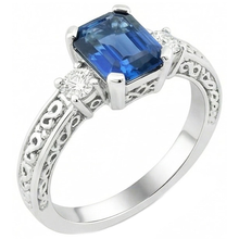 Blue Emerald Cut Sapphire And Natural Earth Mined Diamond 3 Stone Ring 2.50 Carats Gold