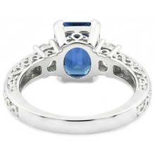 Blue Emerald Cut Sapphire And Natural Earth Mined Diamond 3 Stone Ring 2.50 Carats Gold