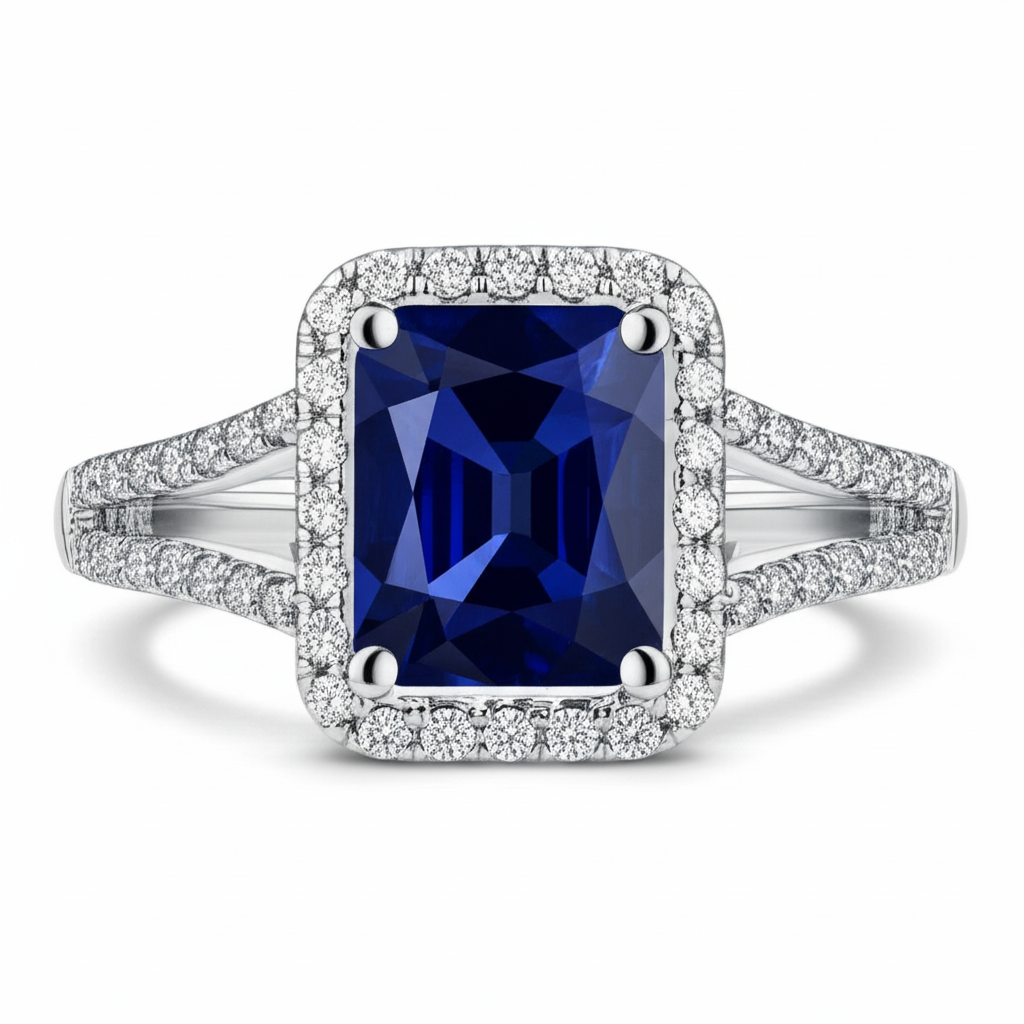 Blue Emerald Sapphire And Natural Earth Mined Diamond Ring
