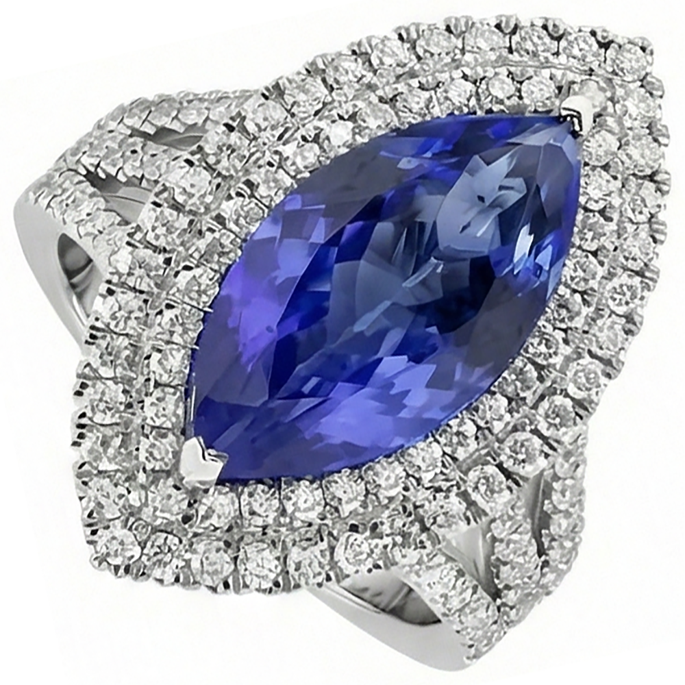 Blue Marquise Tanzanite With Accent Natural Earth Mined DIAMOND ( NOT LAB GROWN ) Ring 5.50 Carat WG 14K