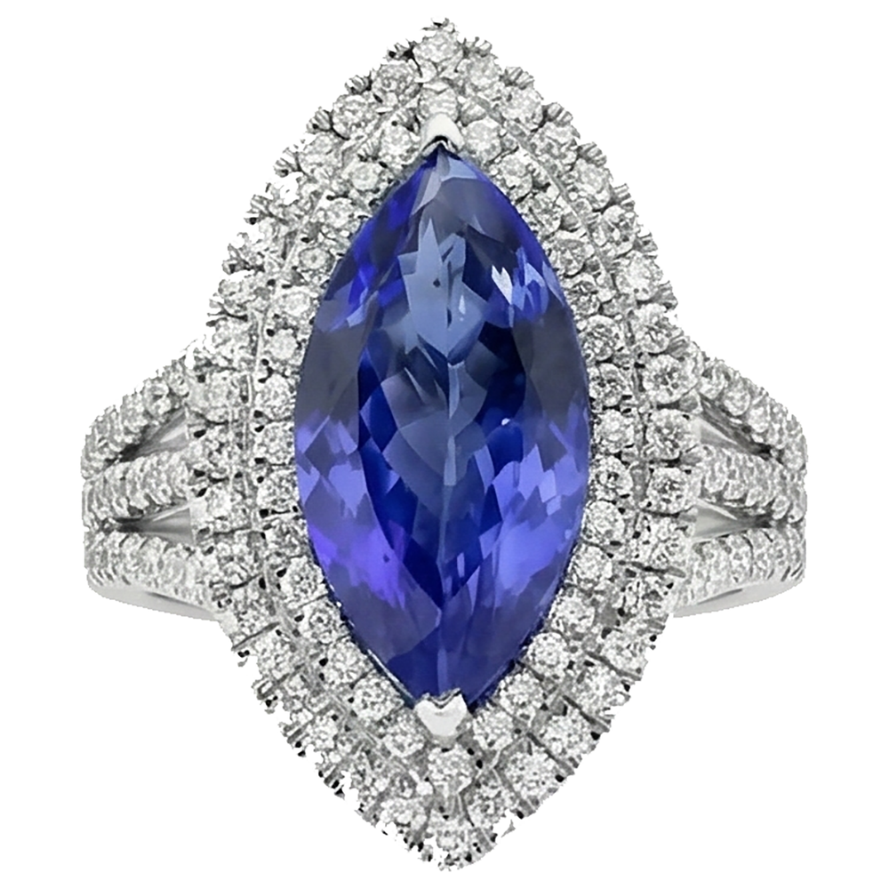 Blue Marquise Tanzanite With Accent Natural Earth Mined DIAMOND ( NOT LAB GROWN ) Ring 5.50 Carat WG 14K