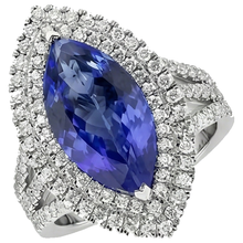 Blue Marquise Tanzanite With Accent Natural Earth Mined DIAMOND ( NOT LAB GROWN ) Ring 5.50 Carat WG 14K