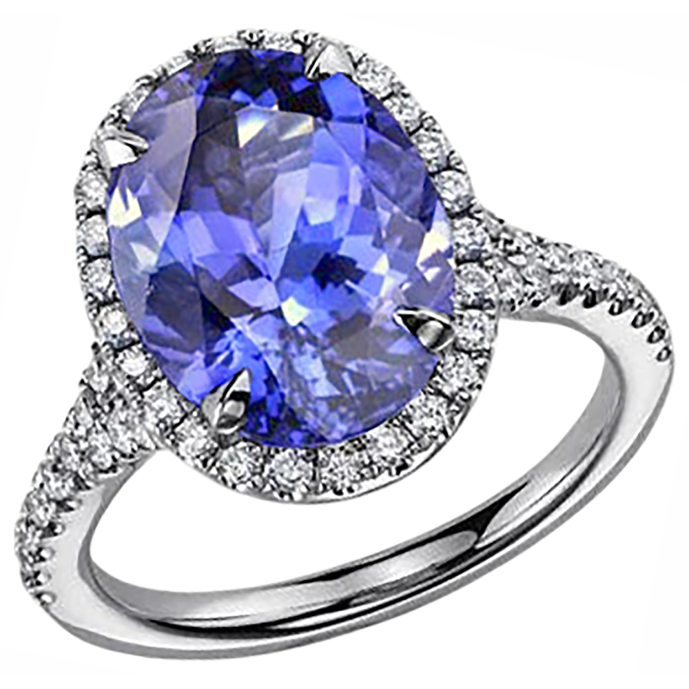 Blue Oval Cut Tanzanite And Natural Earth Mined Diamond Ring 6.50 Carats White Gold 14K