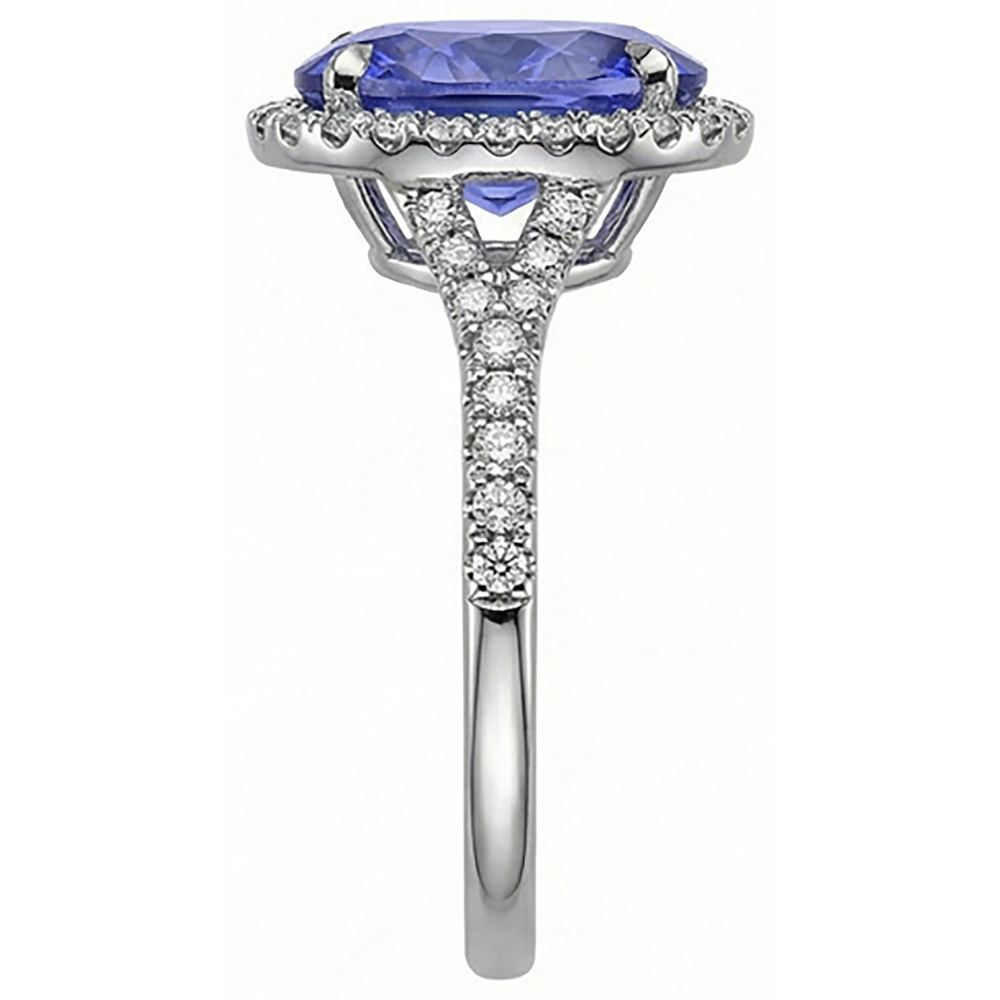 Blue Oval Cut Tanzanite And Natural Earth Mined Diamond Ring 6.50 Carats White Gold 14K