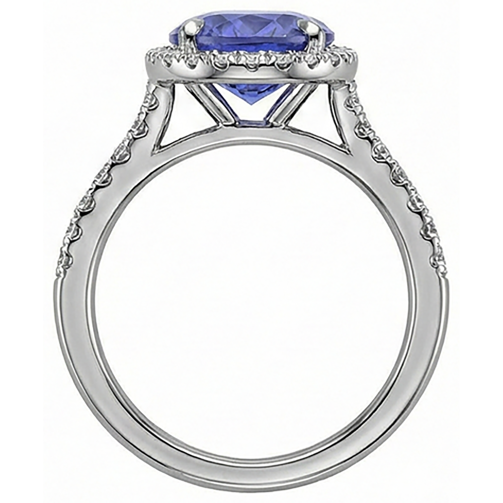 Blue Oval Cut Tanzanite And Natural Earth Mined Diamond Ring 6.50 Carats White Gold 14K