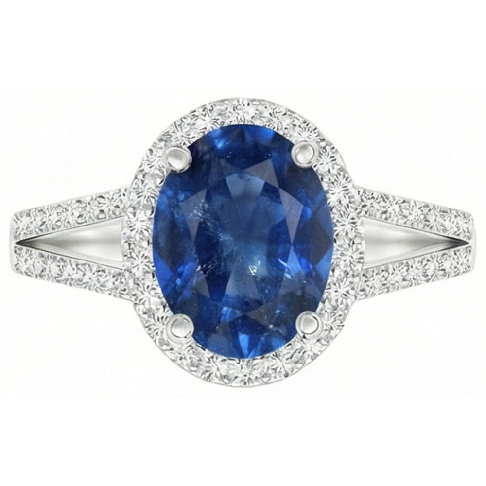 natural round sapphire 3.50ct ring front view