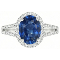 Natural Sapphire Ring 3.50ct - White Gold 14K