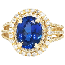 Blue Oval Tanzanite Natural Earth Mined Diamond Ring 6 Ct 14K Yellow Gold